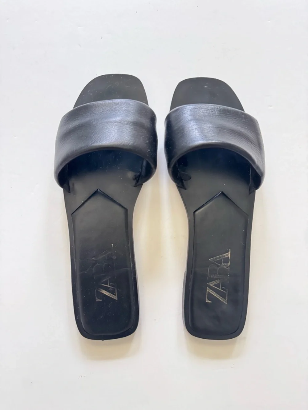 Zara Black Leather Wide-Band Slide Sandals size 39 - Picture 1 of 6